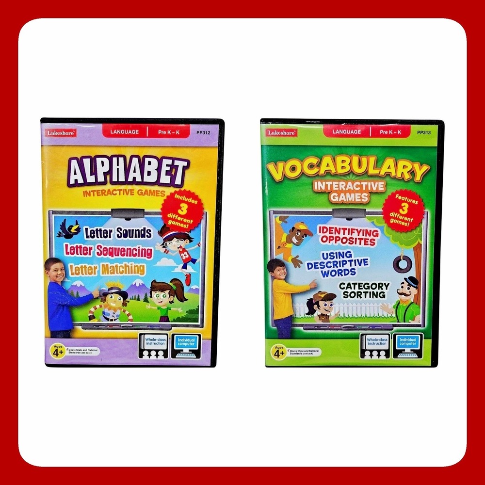 Lakeshore Learning Pre K-K Kids Educational CD-ROM Games Set of 2 Alphabet EUC